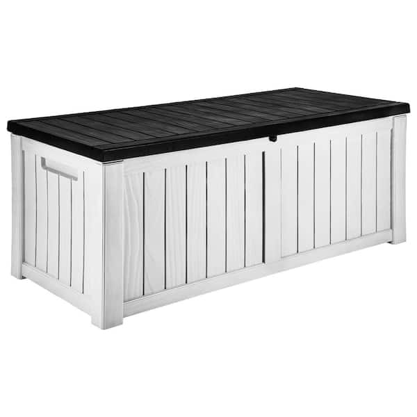 DEXTRUS 120 Gal. Waterproof Resin Patio Deck Box, Indoor Outdoor Large Lockable Storage Box, Black and White