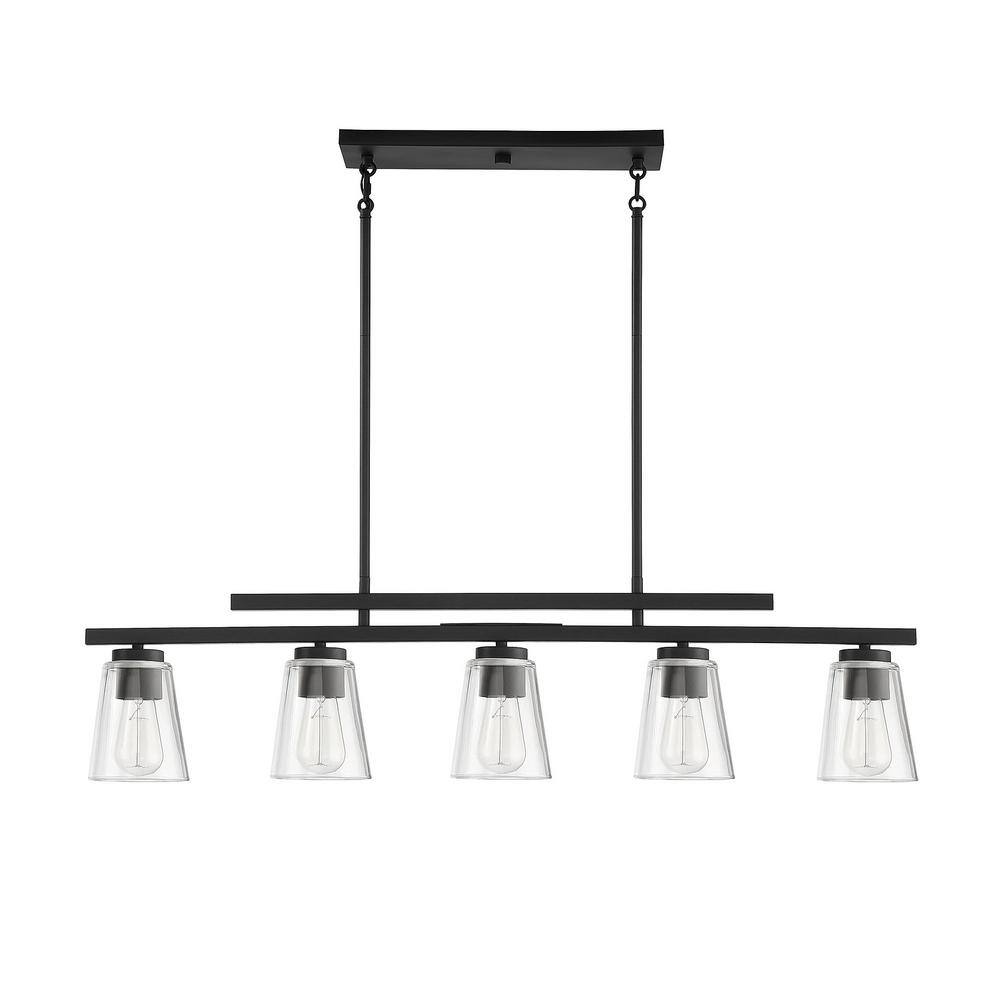 Calhoun Matte Black 40" Linear Chandelier with Glass Shades