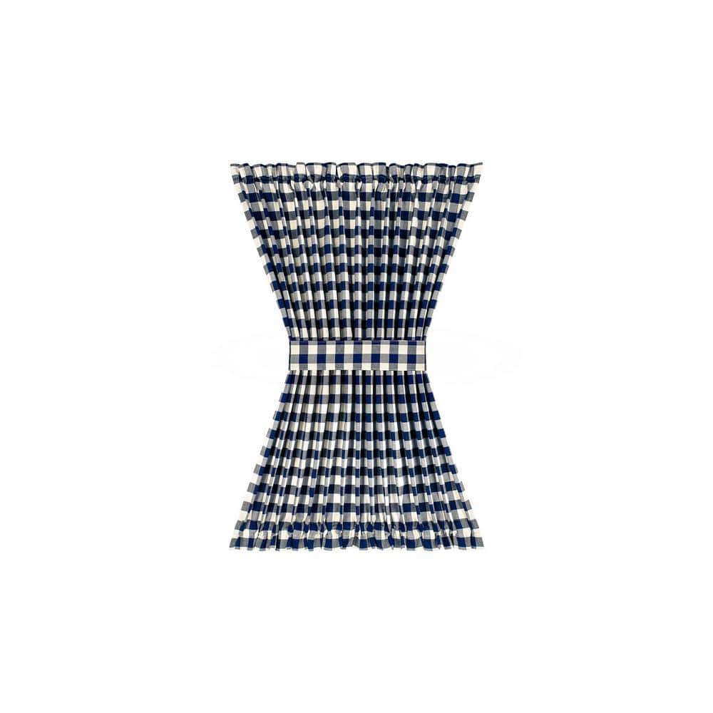 Navy Buffalo Check Cotton Polyester Door Curtain Panel 54x40