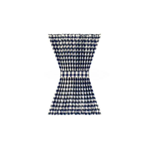 ACHIM Buffalo Check 54 in. W x 40 in. L Polyester/Cotton Light Filtering Door Panel and Tieback in Navy
