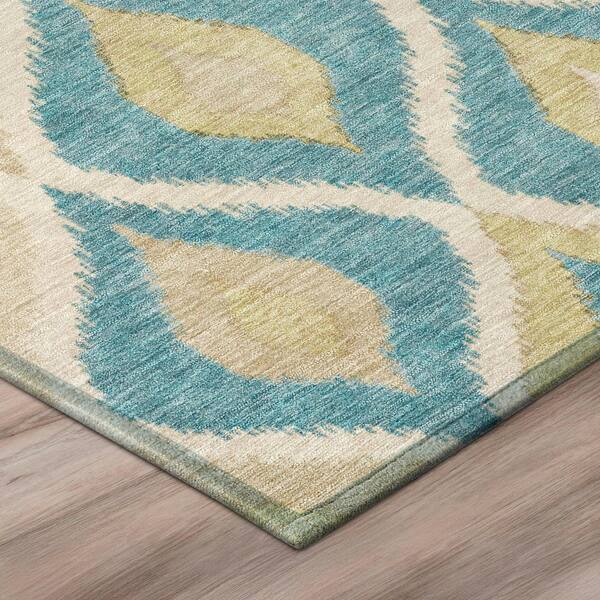 Chantille Machine Washable Indoor/Outdoor Abstract ACN3121 Teal 8 ft. x 8 ft. Round Rug