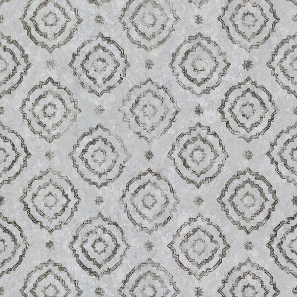 A-Street Prints Uma Silver Star Medallion Non Woven Paper Non-Pasted Textured Metallic Wallpaper