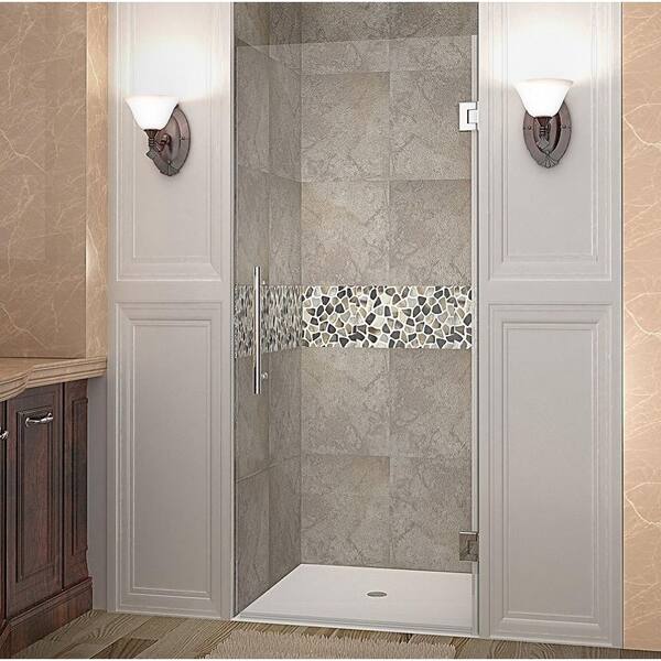 Aston Cascadia 24 in. x 72 in. Completely Frameless Hinged Shower Door in Stainless Steel with Clear Glass