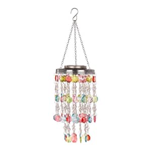18.75 in. H Solar Lighted Hanging Chandelier with Acrylic Multi-Colored Jewel Beads