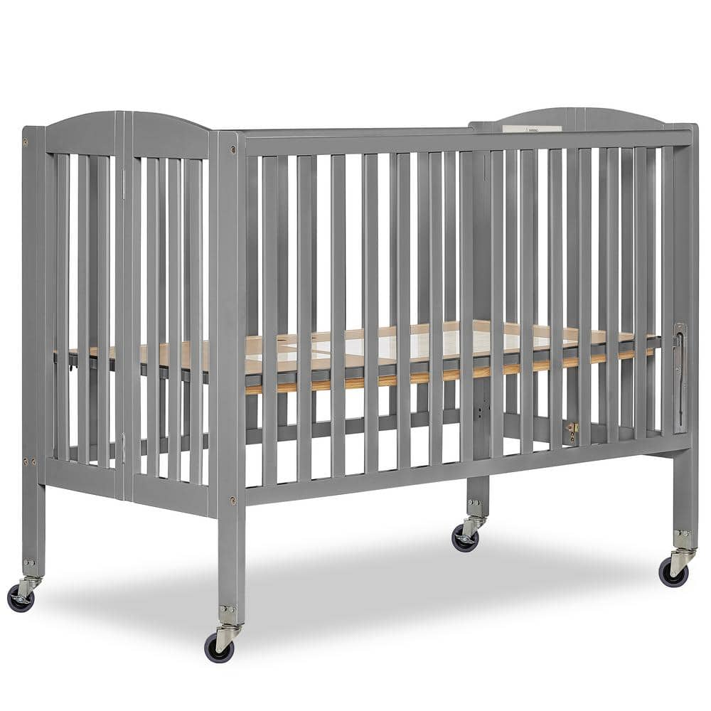 Dream On Me Folding Full Size Convenience Crib in Steel Grey  Comes With Heavy Duty Locking Wheels