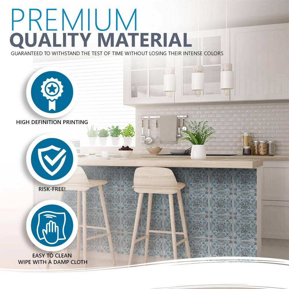 Steelblue and White Vinyl Peel and Stick Tile 8x8-inch