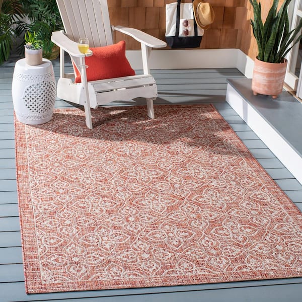 Courtyard Rust/Light Gray 7 ft. x 10 ft. Geometric Indoor/Outdoor Patio  Area Rug