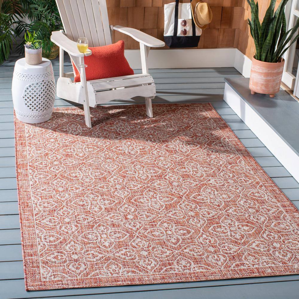 Round Rust and Light Grey Flat Woven Synthetic Area Rug, 8' x 11'