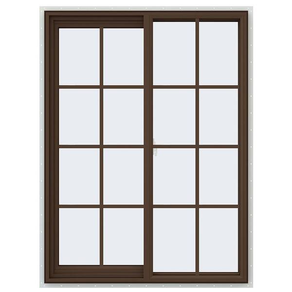 JELD-WEN 35.5 in. x 47.5 in. V-2500 Series Brown Painted Vinyl Left-Handed Sliding Window with Colonial Grids/Grilles