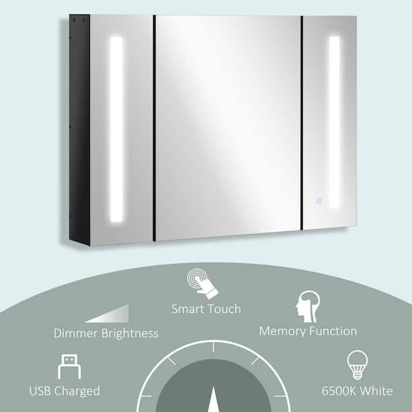 Forclover 35.5-in x 25.5-in Lighted LED Surface Mount White Medicine Cabinet