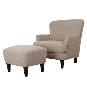 Willey Stone and Matte Black Boucle Club Chair and Ottoman Set
