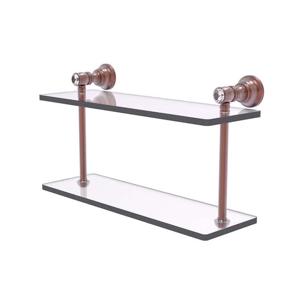 Allied Brass Carolina Crystal 16 in. x 9.2 in. x 5.6 in. D Brass Rectangular 2-Tiered Glass Shelf in Antique Copper
