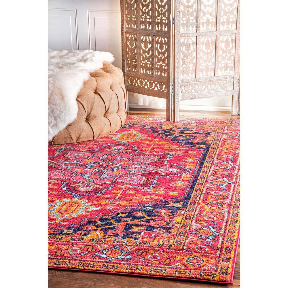 Reversible Pink Medallion 4' x 6' Synthetic Area Rug