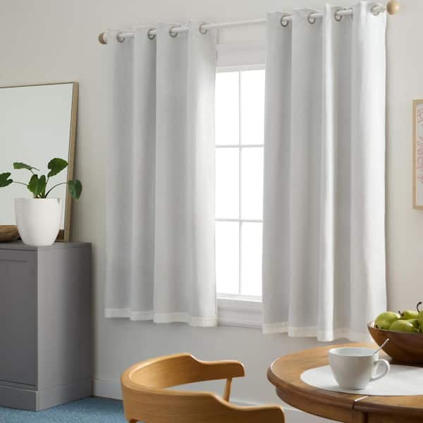 TOWN & COUNTRY BASICS Selena Solid Linen Texture 50 in. W x 63 in.L Polyester Room Darkening Sage Ivory Curtain (Set of 2)