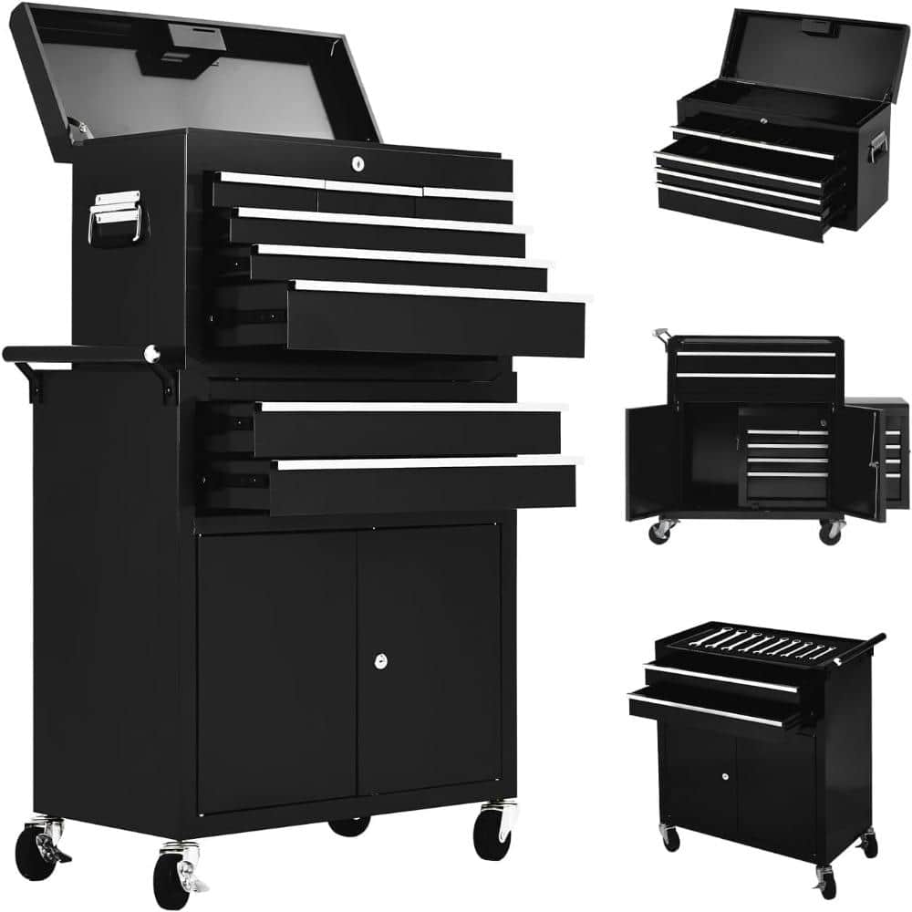 8-Drawer Black Tool Chest, Rolling Storage Cabinet with Lock and Wheels, 2-in-1 Portable Combo Chest for Garage Workshop price history on PriceWatchPro