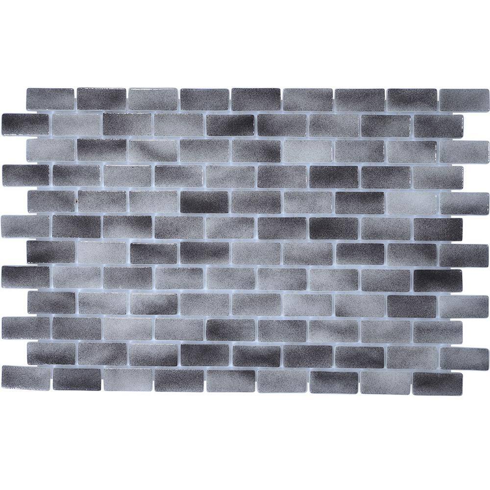 6 in. x 6 in. Forbidden Glass Tile Love Black and Gray Glossy Glass Wall an