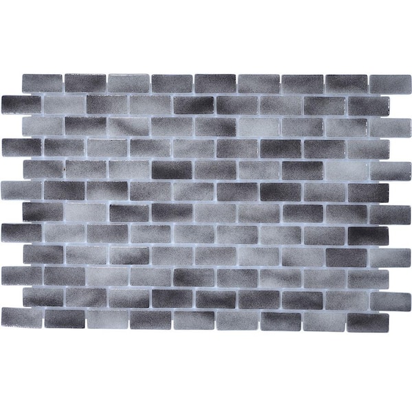 Unbranded 6 in. x 6 in. Forbidden Glass Tile Love Black and Gray Glossy Glass Wall and Floor Tile 0.25 sq. ft. Sample