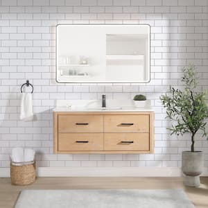 Cristo 48 in. W x 22 in. D x 20.6 in. H Single Sink Bath Vanity in Fir Wood Brown with White Quartz Stone Top