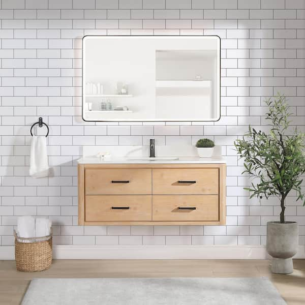 Cristo 48 in. W x 22 in. D x 20.6 in. H Single Sink Bath Vanity in Fir Wood Brown with White Quartz Stone Top