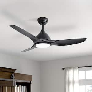 52 in. Indoor Integrated LED Black Ceiling Fan With Light Kit and Remote Control, Reversible Motor