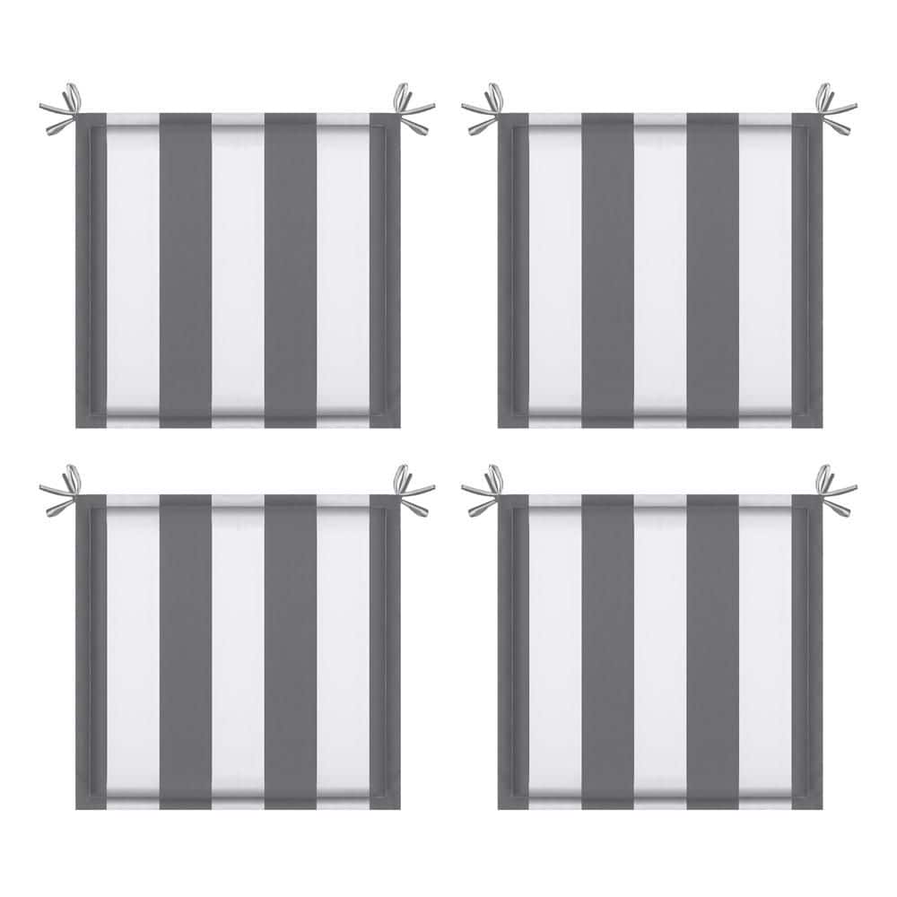 15 in. x 15 in. Gray White Striped Outdoor Patio Square Seat Cushion Replac