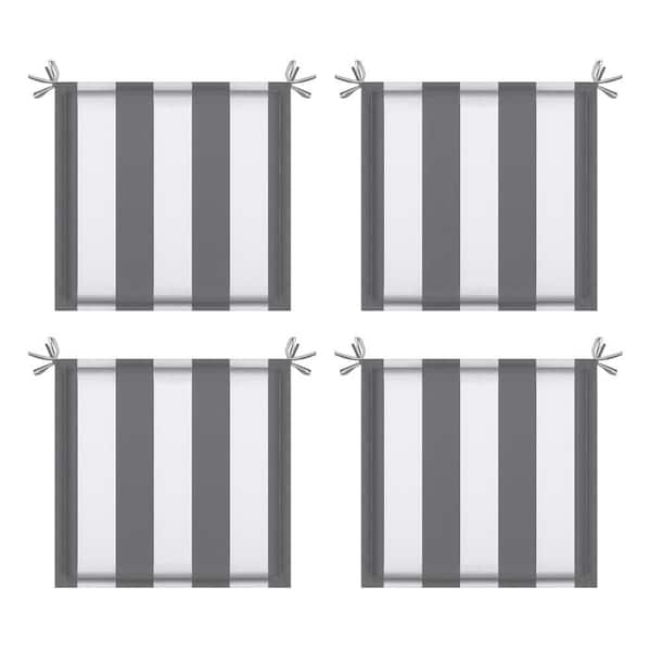 Unbranded 15 in. x 15 in. Gray White Striped Outdoor Patio Square Seat Cushion Replacement Seat Cushion with Ties (4-Pack)