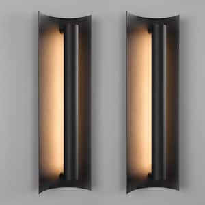 19 in. Black Cylinder Outdoor Integrated LED Wall Lantern Sconce(2-Pack)