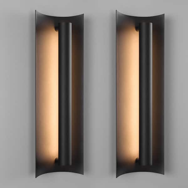 LamQee 19 in. Black Cylinder Outdoor Integrated LED Wall Lantern Sconce(2-Pack)