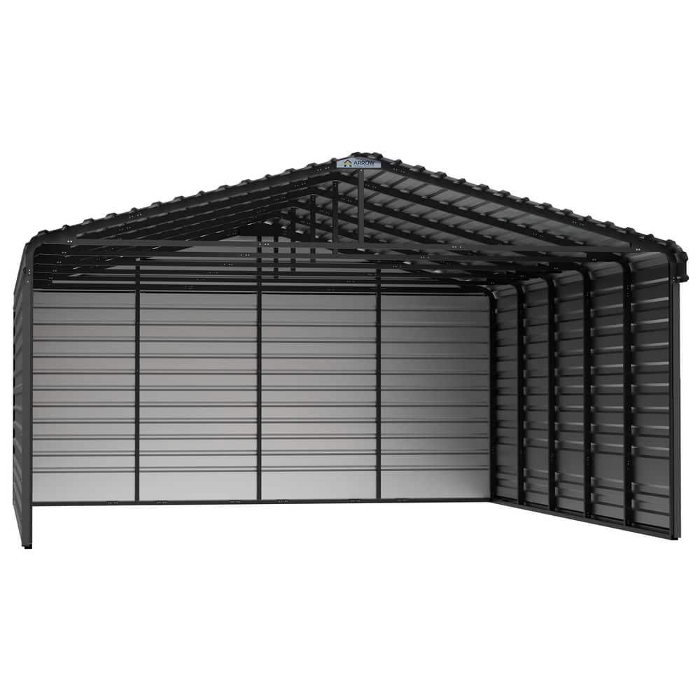 ARROW 20 ft. W x 24 ft. D x 9 ft. H Charcoal Galvanized Steel Carport with 3-sided Enclosure (CPHC202409ECL3)