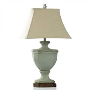33.75 in. Antique Blue, Brown Table Lamp with Beige Linen Shade