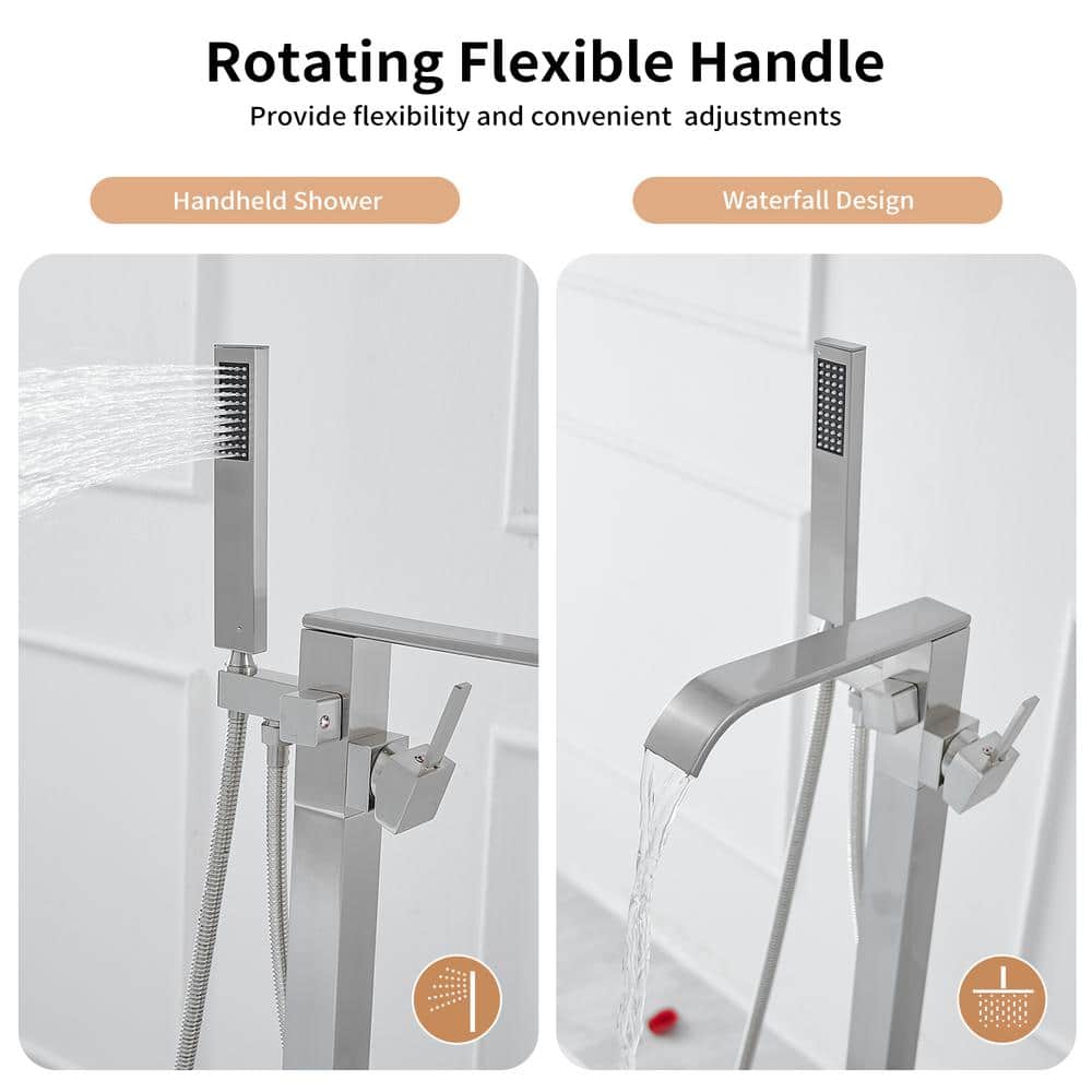 Brushed Nickel Single-Handle Freestanding Tub Faucet with Hand Shower