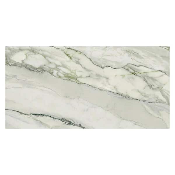 Splendor 4 in. x 5 in. Matte Soft White with Sage Green Vein Porcelain Wall and Floor Tile Sample
