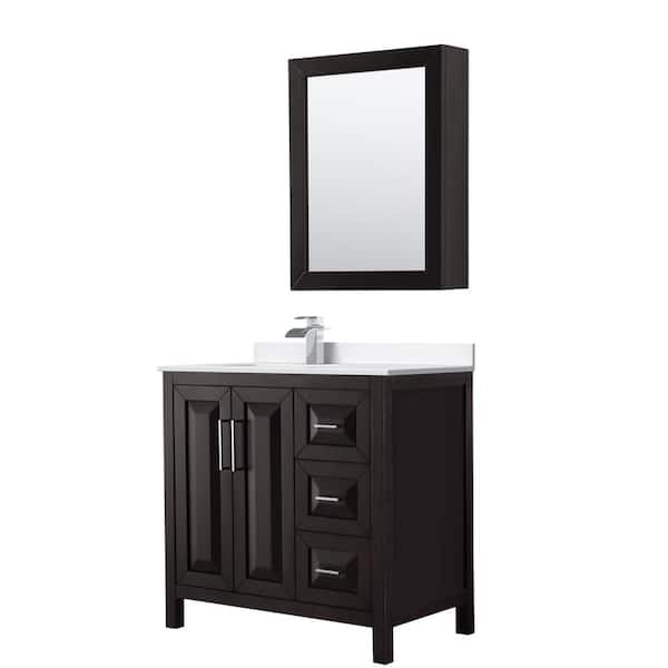 Wyndham Collection Daria 36 in. W x 22 in. D x 35.75 in. H Single Bath Vanity in Dark Espresso with White Cultured Marble Top and MC Mirror