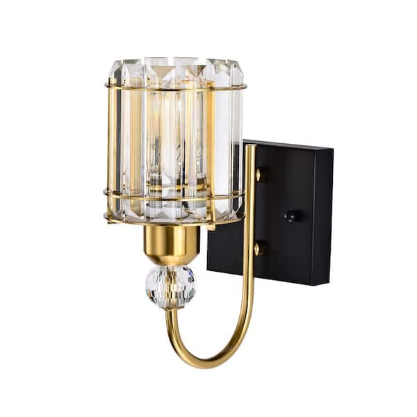 Warehouse of Tiffany Aitana 5 in. 1-Light Indoor Brass Finish Wall Sconce with Light Kit