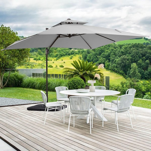 JEAREY 10 x 10 Steel Cantilever Patio Umbrella in Grey 10CUSB