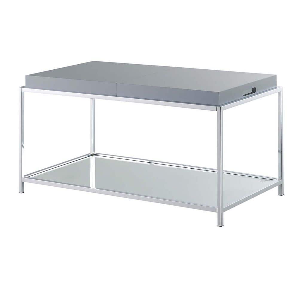 Palm Beach Gray Glass and Chrome Coffee Table with Trays