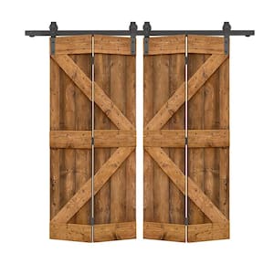 40 in. x 84 in. K Series Solid Core Walnut Stained DIY Wood Double Bi-Fold Barn Doors with Sliding Hardware Kit