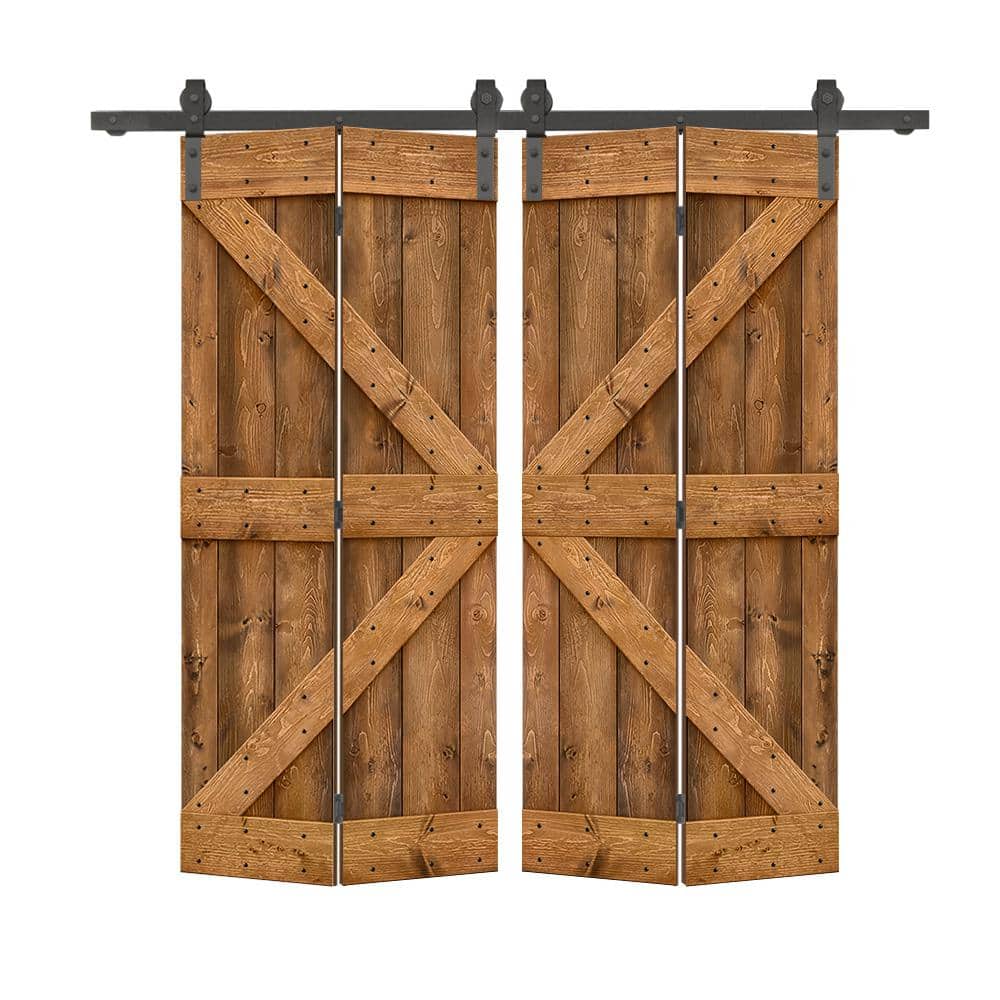 60 in. x 84 in. K Series Walnut Stained DIY Wood Double Bi-Fold Barn Doors with Sliding Hardware Kit price history on PriceWatchPro
