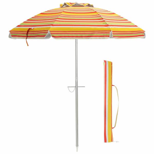 WELLFOR 6.5 ft. Aluminum Tilt Beach Umbrella in Orange with Carry Bag