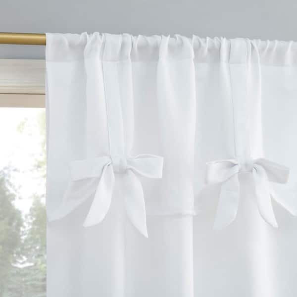Emma Generation Bow Valance White Polyester 40 in. W x 63 in. L Rod Pocket Light Filtering Curtain (Single Panel)