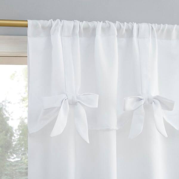 Sun Zero Emma Generation Bow Valance White Polyester 40 in. W x 84 in. L Rod Pocket Light Filtering Curtain (Single Panel)