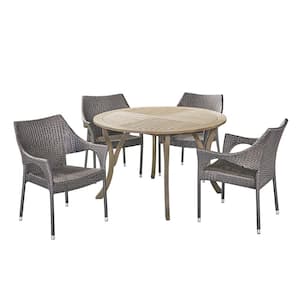 Laurent Gray 5-Piece Wood and Faux Rattan Outdoor Dining Set