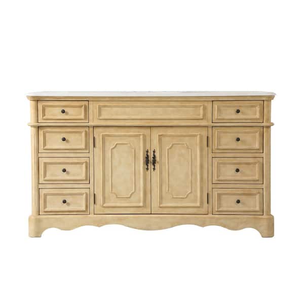 Unbranded Timeless Home 60 in. W Single Bath Vanity in Antique Beige with Marble Vanity Top in White with White Basin