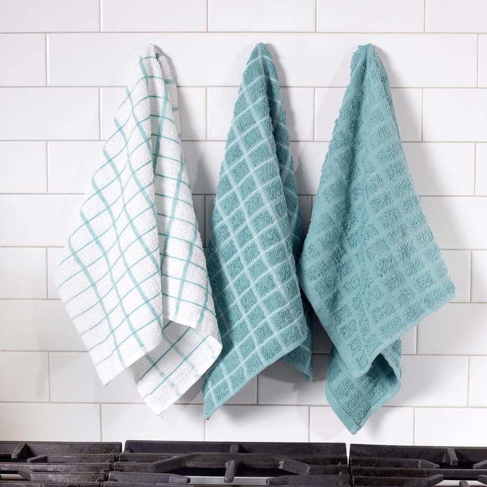 Dew Terry Cotton Check Kitchen Towel Set, 3-Pack