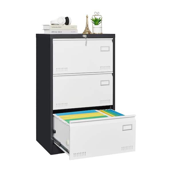 Unbranded 23.6 in. W x 17.7 in. D x 40.4 in. H White Linen Cabinet Metal Lateral File Cabinet with Lock for Home Office