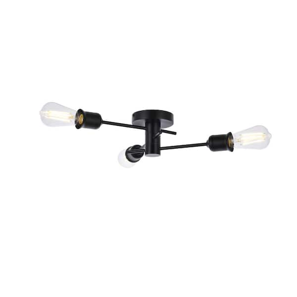 Unbranded Timless Home 18 in. 3-Light Midcentury Modern Black Flush Mount with No Bulbs Included