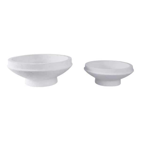15 in. and 20 in. White Ceramic Pedestal Bowl Decorative Pots (Set of 2)