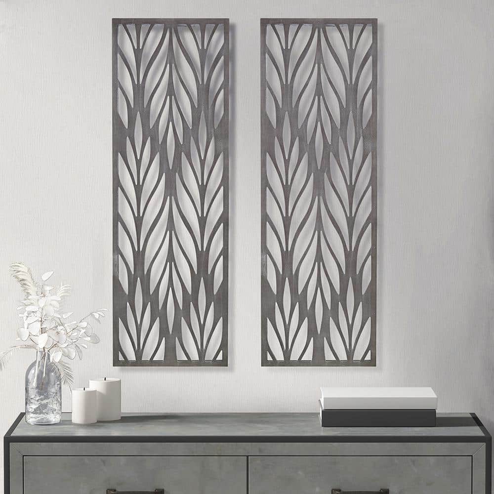 2-Piece Unframed Art Print Grey Laser Cut Wood Panel Wall Decor Set 36 in. 