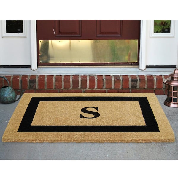 Heavy Duty Brown 30 in. x 48 in. Coir Single Picture Frame Monogrammed S Indoor Outdoor Door Mat