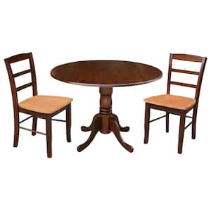 3-Piece 42 in. Espresso Dual Drop Leaf Table Set with 2-Side Chairs